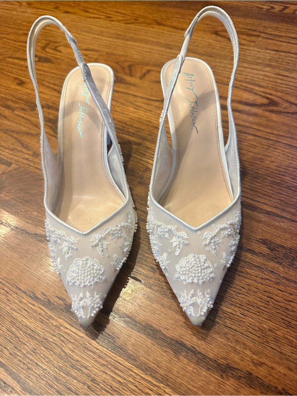 Embroidered Slingback Evening Pump in Ivory - Picture 4 of 16